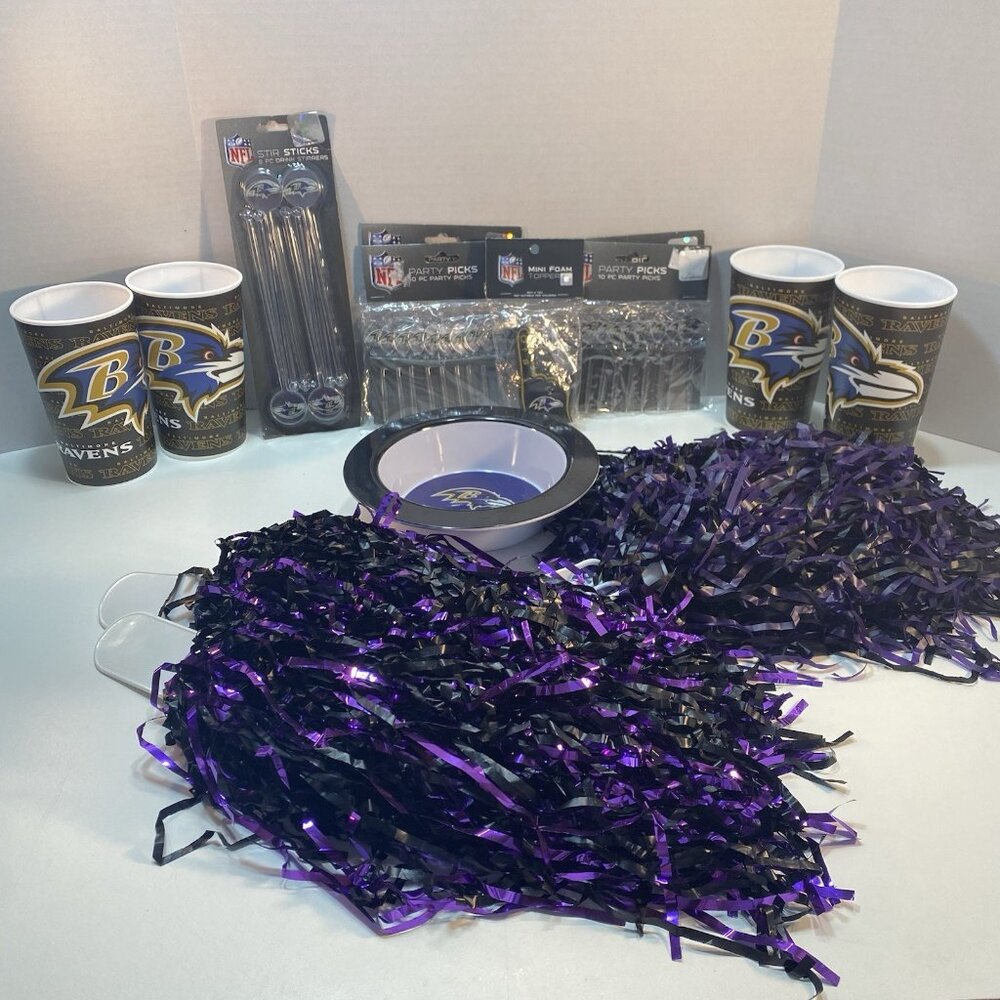 Baltimore Ravens NFL Football Party Supplies Bowl‎ Cups Pom Poms Sticks Picks